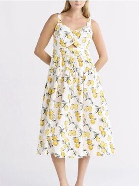 Free Assembly White Lemon Print Midi Sundress